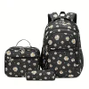 Juego de 3 piezas Estuche, Mochila y Bolsa de Almuezo - Diseño Margaritas