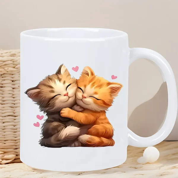 Vaso de Café con Diseño de Gatito y Corazones