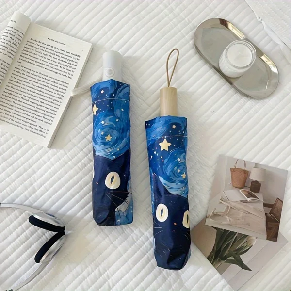 Paraguas plegable con estampado de gato negro