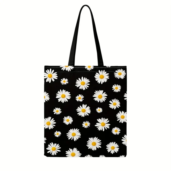 Tote Bag con Patrón de Margaritas Blancas